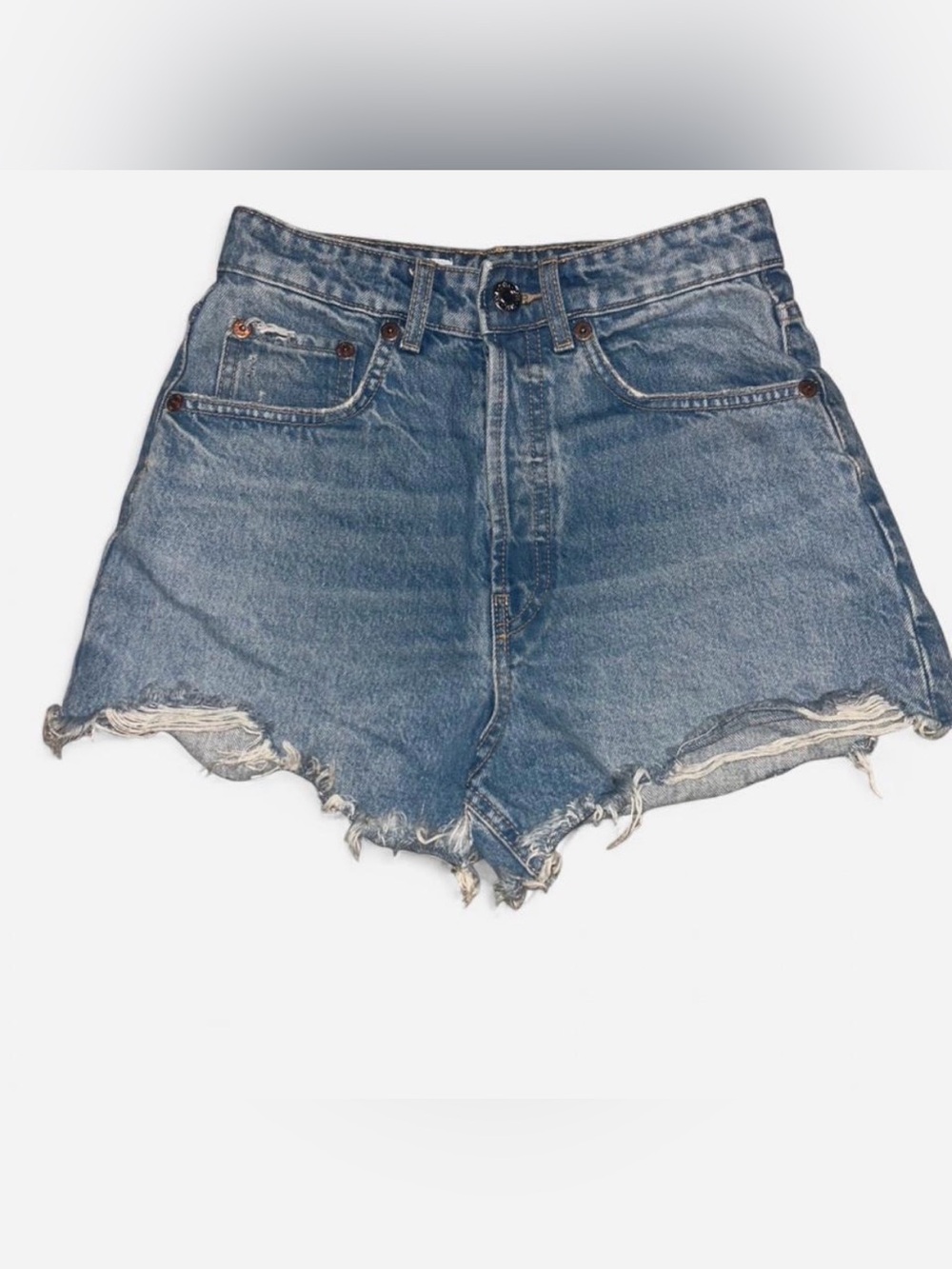 Zara Distressed High-Rise Denim Shorts - Blue